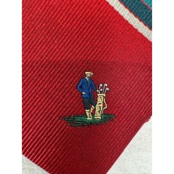 Vtg Briar Mens Neck Tie All Silk Golf Red Striped Switzerland Made USA - Picture 4 of 6